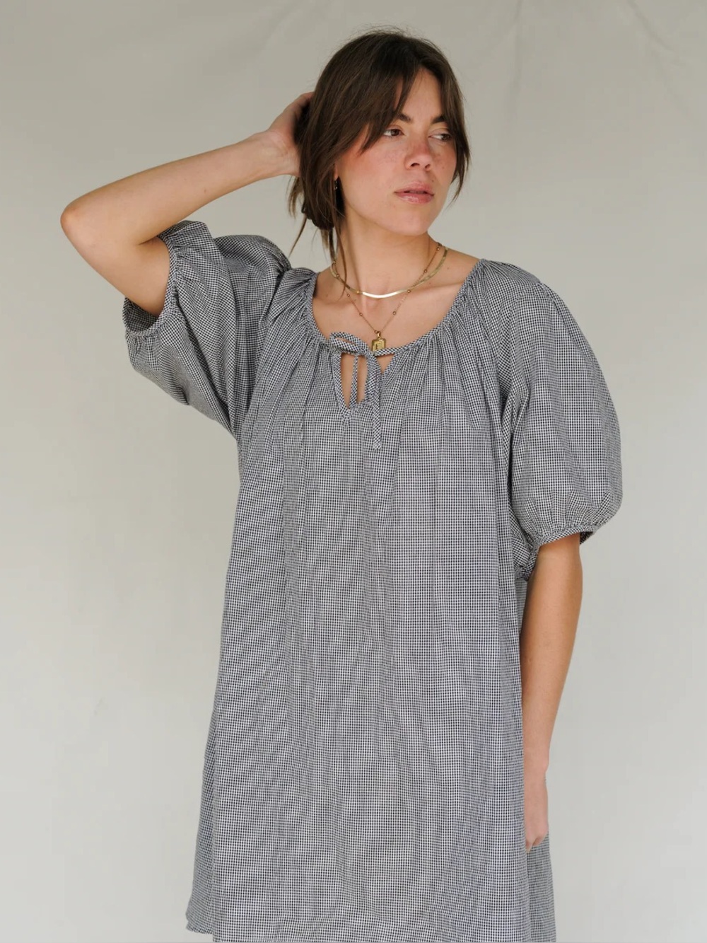Sonderhaus Lawn Dress Black & White Gingham Puff Sleeve (XS) - Picture 2 of 7